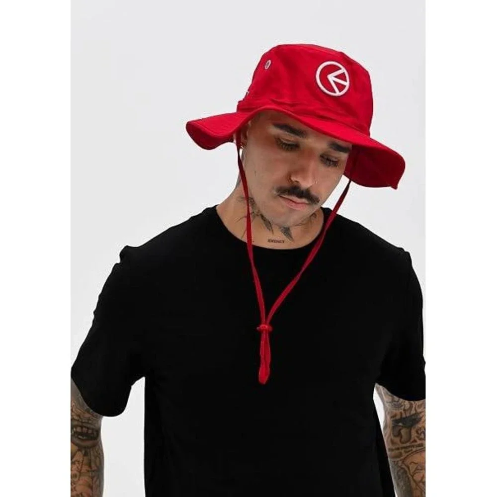 Ethika Boonie Hat Mens Red Wide Brim Sun Hat Adjustable Chin Strap L/XL NEW